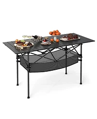 Costway Patio Folding Camping Table with Aluminum Roll-up Tabletop & Mesh Basket