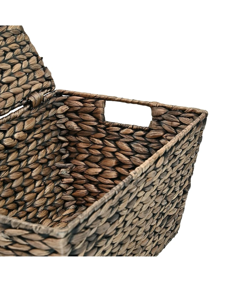 Happimess Wilder Classic Farmhouse Woven Hyacinth Rectangular Storage Baskets with Lids and Handles (Set of 2