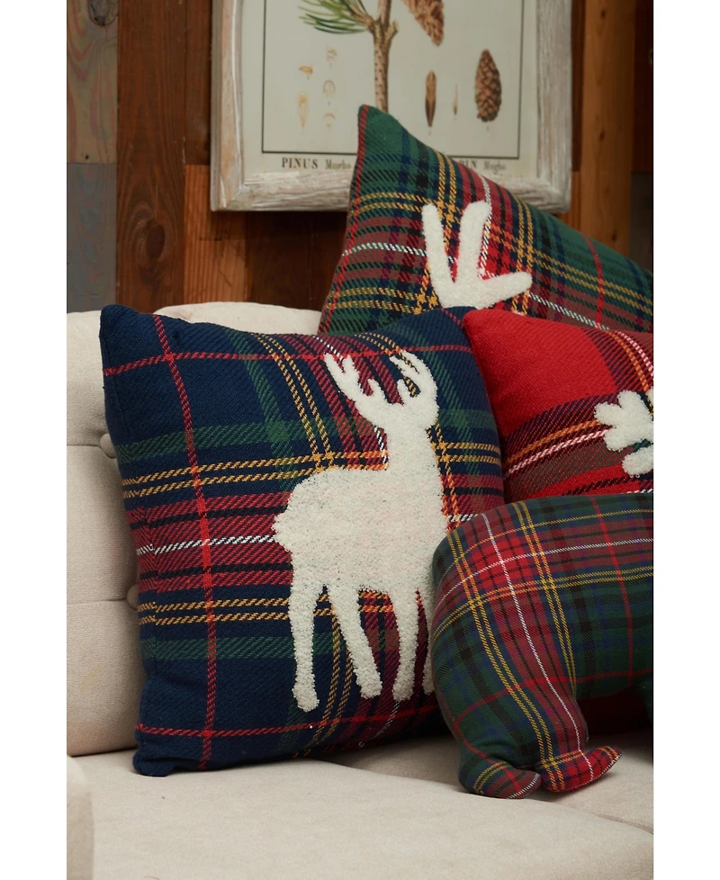 C&F Home Blue Lennox Plaid Deer Cotton Blend Christmas Accent Throw Pillow