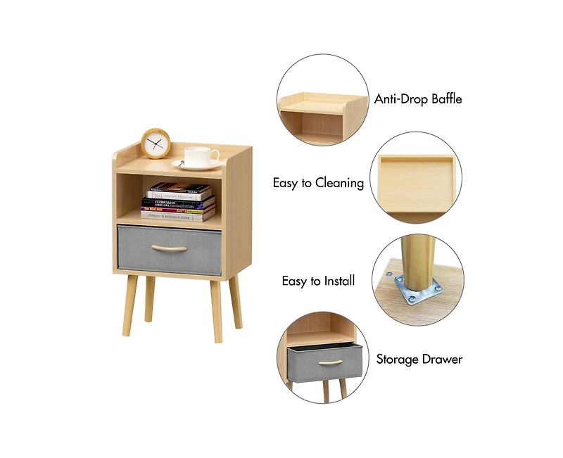 sumyeg Collapsible Fabric Drawer Nightstand 2-Tier Wood Storage Cabinet