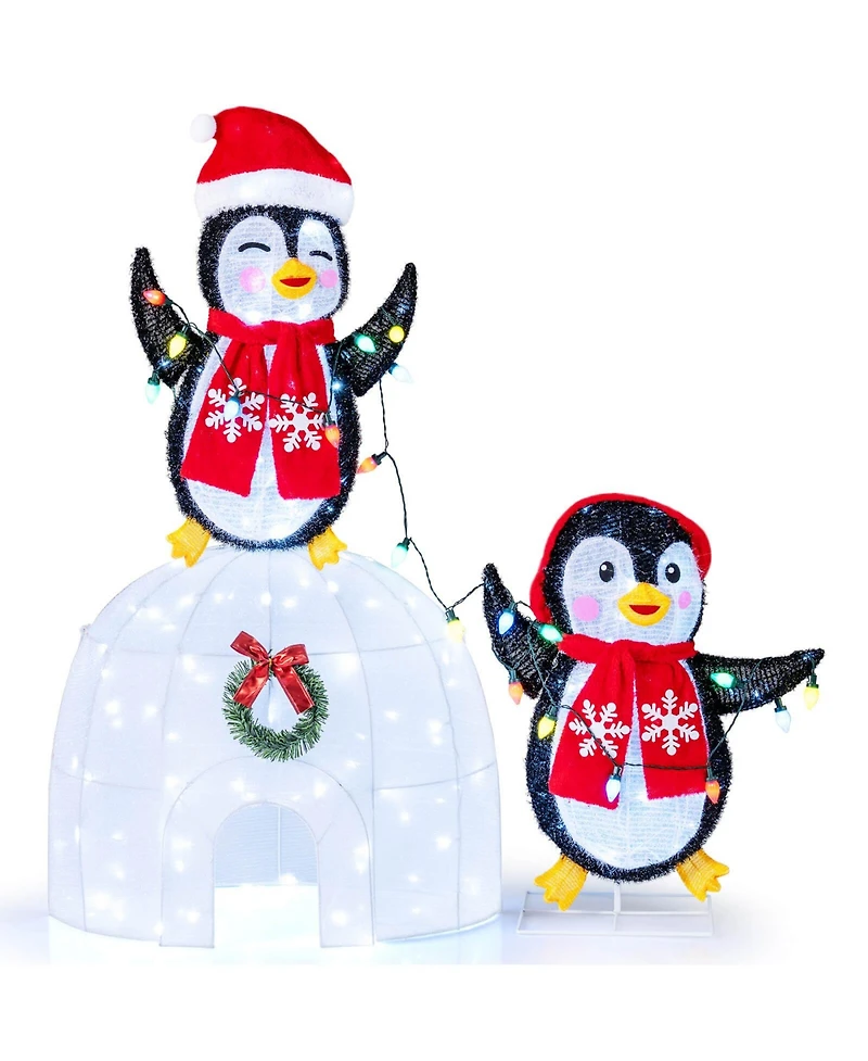Costway Lighted Christmas Decoration Penguins Igloo 170 White Led Lights for Home