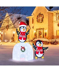 Costway Lighted Christmas Decoration Penguins Igloo 170 White Led Lights for Home