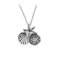 Bling Jewelry Nautical Beach Charm Sandollar Starfish Seashell Pendant Necklace & Earrings Set Sterling Silver
