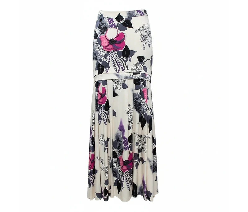 Pre-Owned Roberto Cavalli Women's Cream Floral Print Silk Satin Maxi Skirt