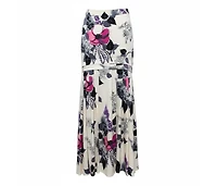 Pre-Owned Roberto Cavalli Women's Cream Floral Print Silk Satin Maxi Skirt