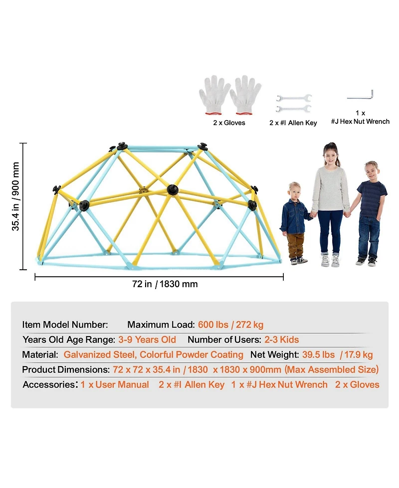 Sugift 6FT Kids Climbing Dome 600 Lb Capacity Indoor Outdoor