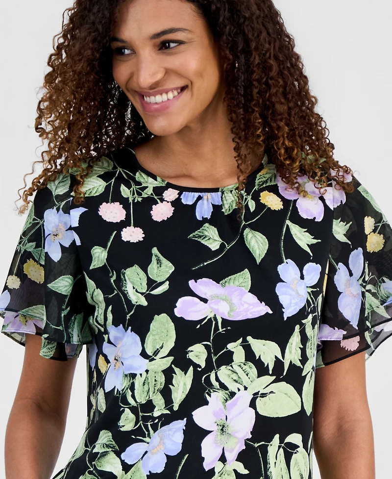 Kasper Women's Flutter-Sleeve Floral Top