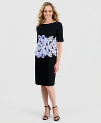 Kasper Women's Printed Scuba Crepe Elbow-Sleeve Sheath Dress