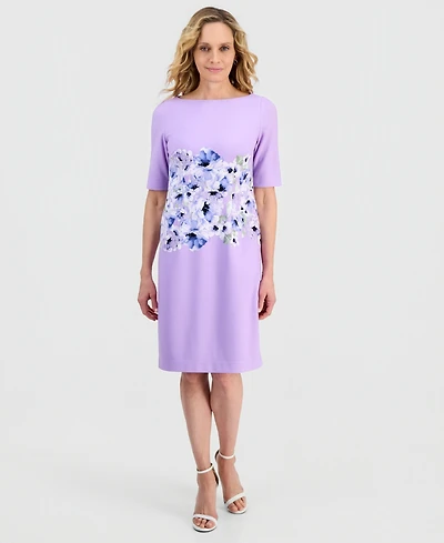 Kasper Women's Printed Scuba Crepe Elbow-Sleeve Sheath Dress