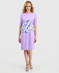 Kasper Women's Printed Scuba Crepe Elbow-Sleeve Sheath Dress
