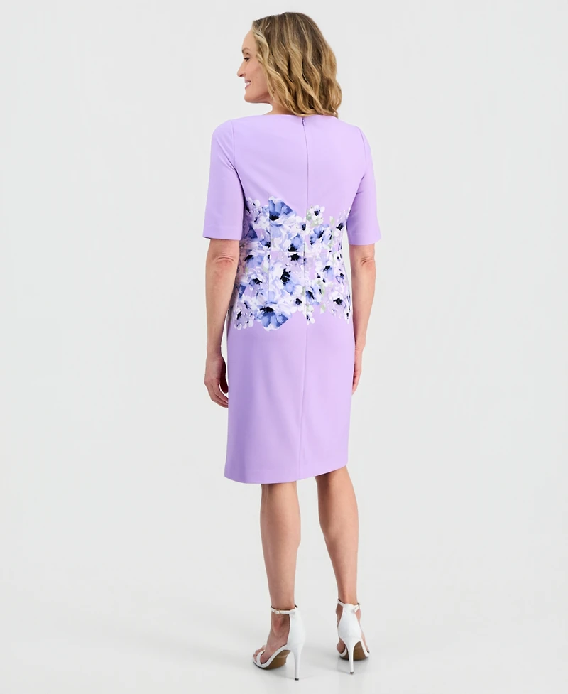 Kasper Women's Printed Scuba Crepe Elbow-Sleeve Sheath Dress