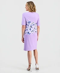 Kasper Women's Printed Scuba Crepe Elbow-Sleeve Sheath Dress