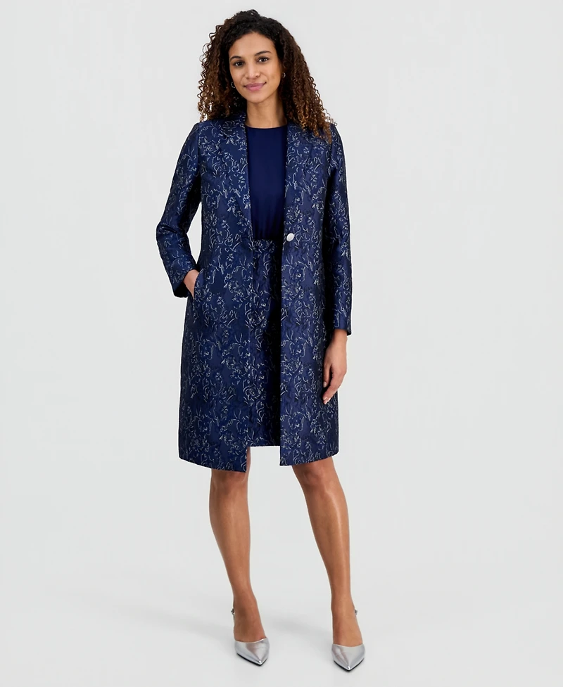 Kasper Women's Metallic Jacquard Long Jacket