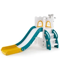 Hongge 6 In 1 L Shaped Toddler Slide With Climber Basketball Hoop Telescope And Storage Area
