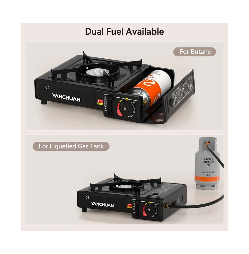 Artudatech Portable Dual-Fuel Butane/Lpg Camp Stove with Electronic Ignition & Adjustable Flame Control