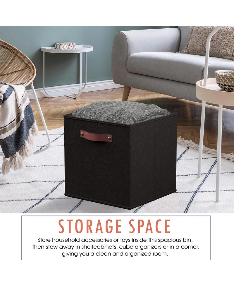 Ornavo Home 6 Pack Linen Fabric Kallax Storage Cube Bin with Faux Leather Handles
