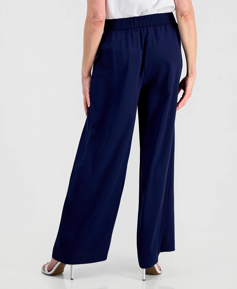 Kasper Women's Chiffon High-Rise Pull-On Wide-Leg Pants