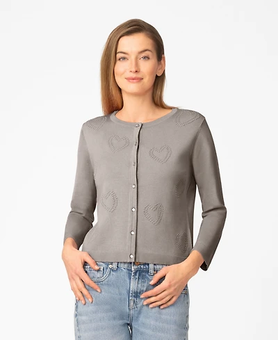 Melissa Paige Women's Heart Stitch Button Cardigan Sweater