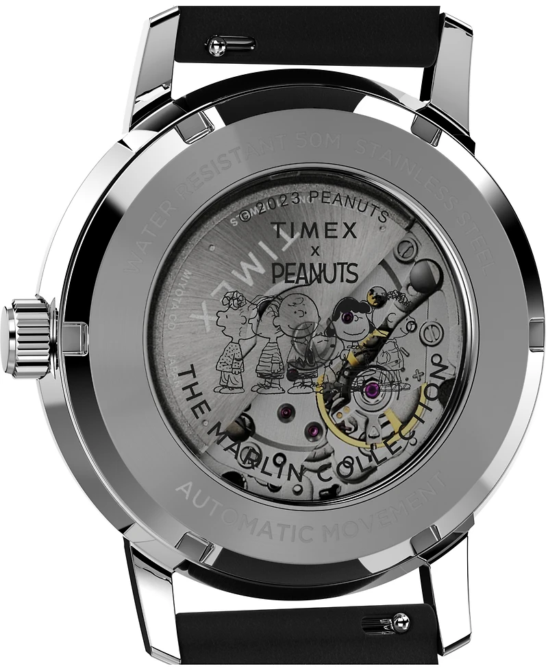 Timex Men's Automatic Black Leather Watch, 40mm