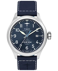 Timex Men's Mechanical Automatic Blue Leather Watch, 41mm