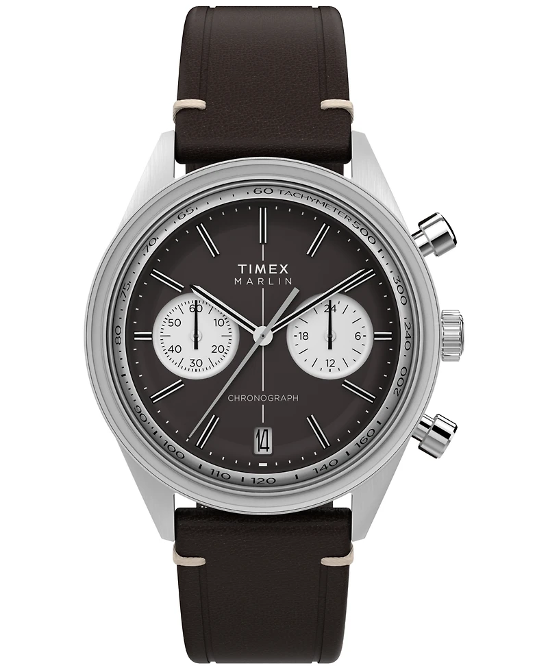 Timex Men's Chronograph Brown Leather Watch, 40mm