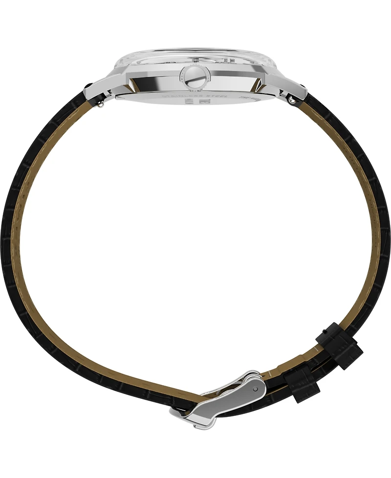 Timex Unisex Quartz Analog Black Leather Watch, 34mm