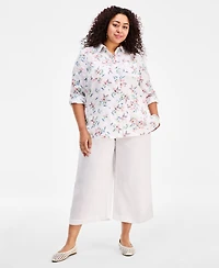 Charter Club Plus Garden Button-Front Double Pocket Linen Shirt, Macy's Exclusive