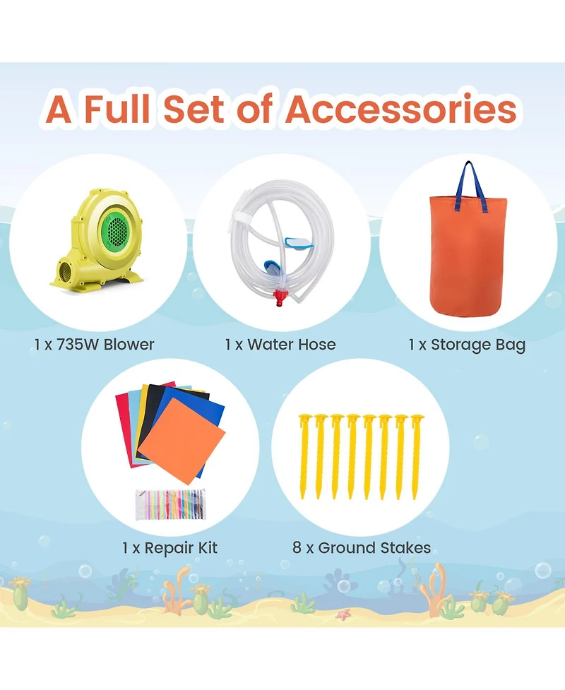 Hongge 5-in-1 Inflatable Water Slide Bounce House with Dual Slides, Splash Pool, and 735W Blower