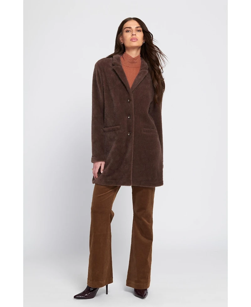 Elle Collection Women's Fuzzy Knit Coat Teddy