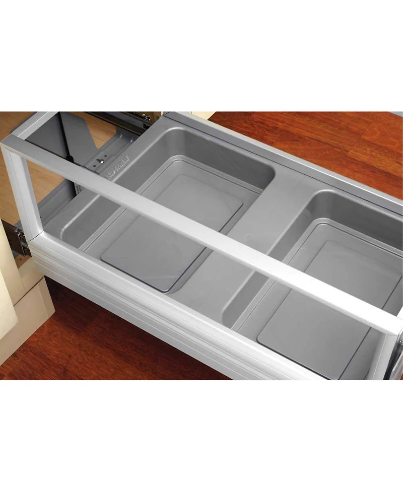 Rev-a-Shelf Double Pullout Kitchen Trash Can 50 qt., Silver, 5149-2150DM-217