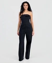 Tinseltown Juniors' Ruffled Strapless Wide-Leg Jumpsuit
