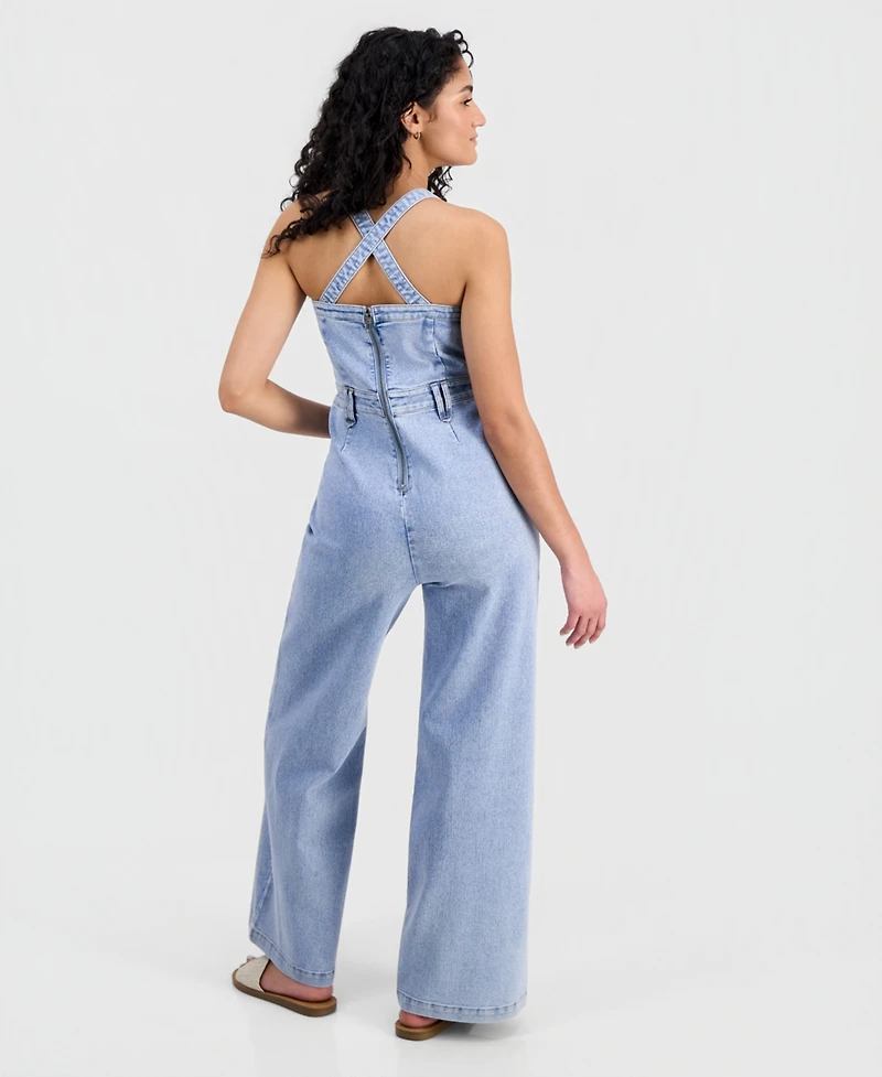 Tinseltown Juniors' Square-Neck Sleeveless Jumpsuit