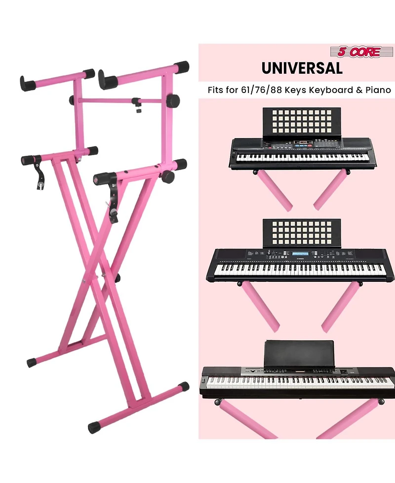 5 Core 2 Tier Keyboard Stand Combo Heavy Duty Adjustable Piano Stand with Extension Arm