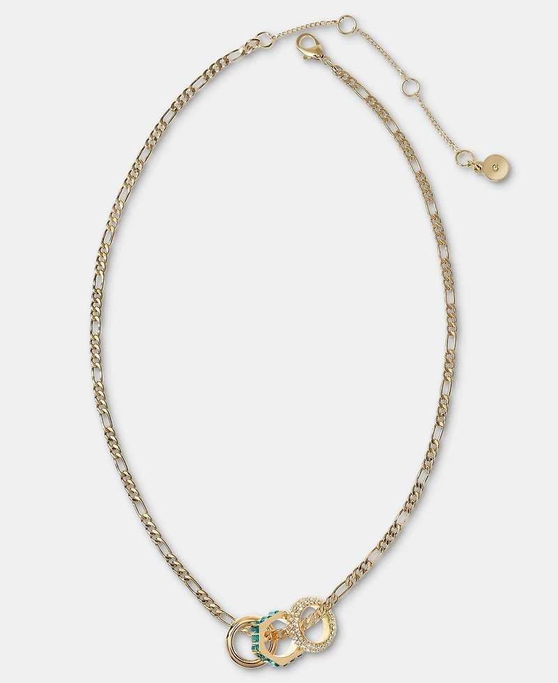 Dkny Gold-Tone Stone, Pave & Polished Rondelle Figaro Link Collar Necklace, 16" + 3" extender