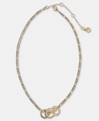 Dkny Gold-Tone Stone, Pave & Polished Rondelle Figaro Link Collar Necklace, 16" + 3" extender