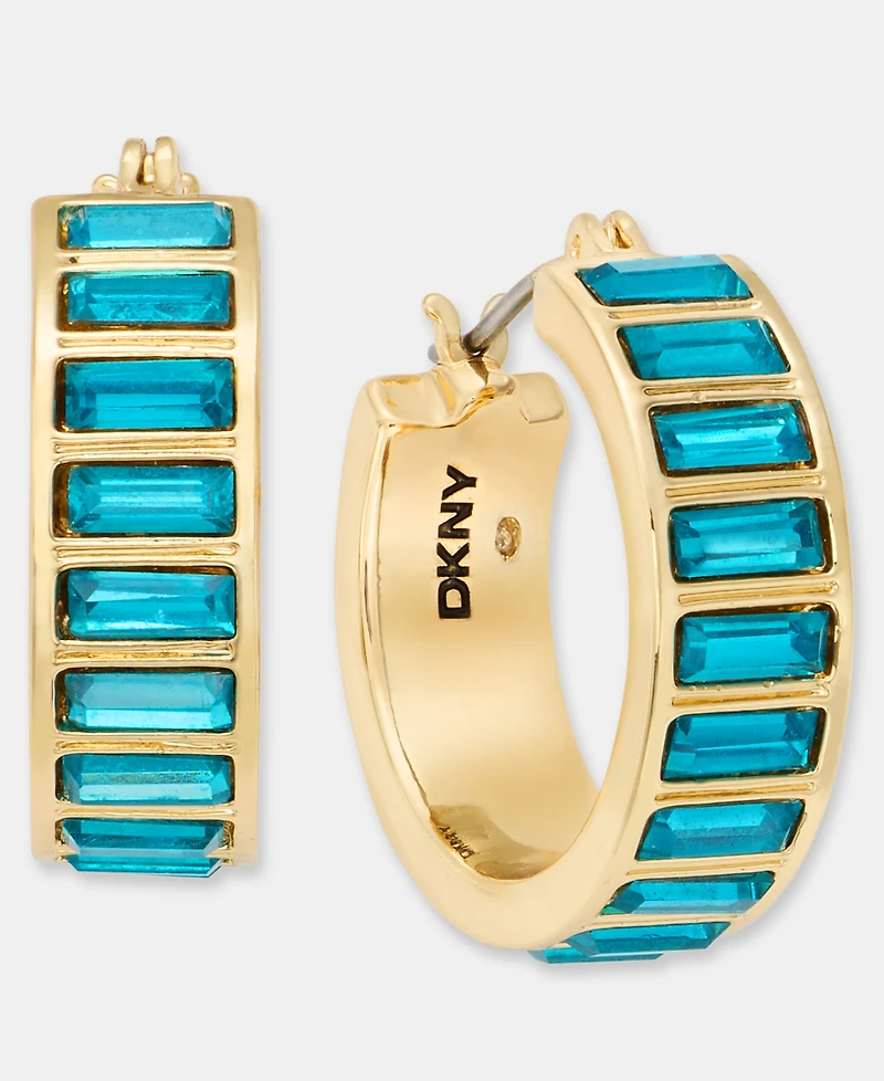 Dkny Gold-Tone Stone Baguette Small Hoop Earrings
