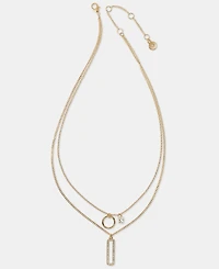 Dkny Gold-Tone Pave & Polished Circle & Rectangle Layered Pendant Necklace, 16" + 3" extender