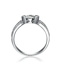 Stella Valentino Sterling Silver White Gold Plated with Lab-Grown Clear Moissanite Band Ring