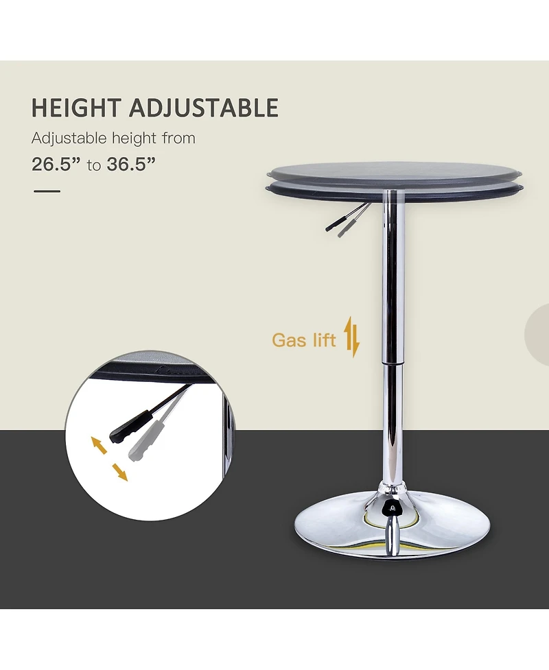Homcom 25" Round Indoor Home Pub Bar Table Adjustable Bistro Counter Round Swivel Top