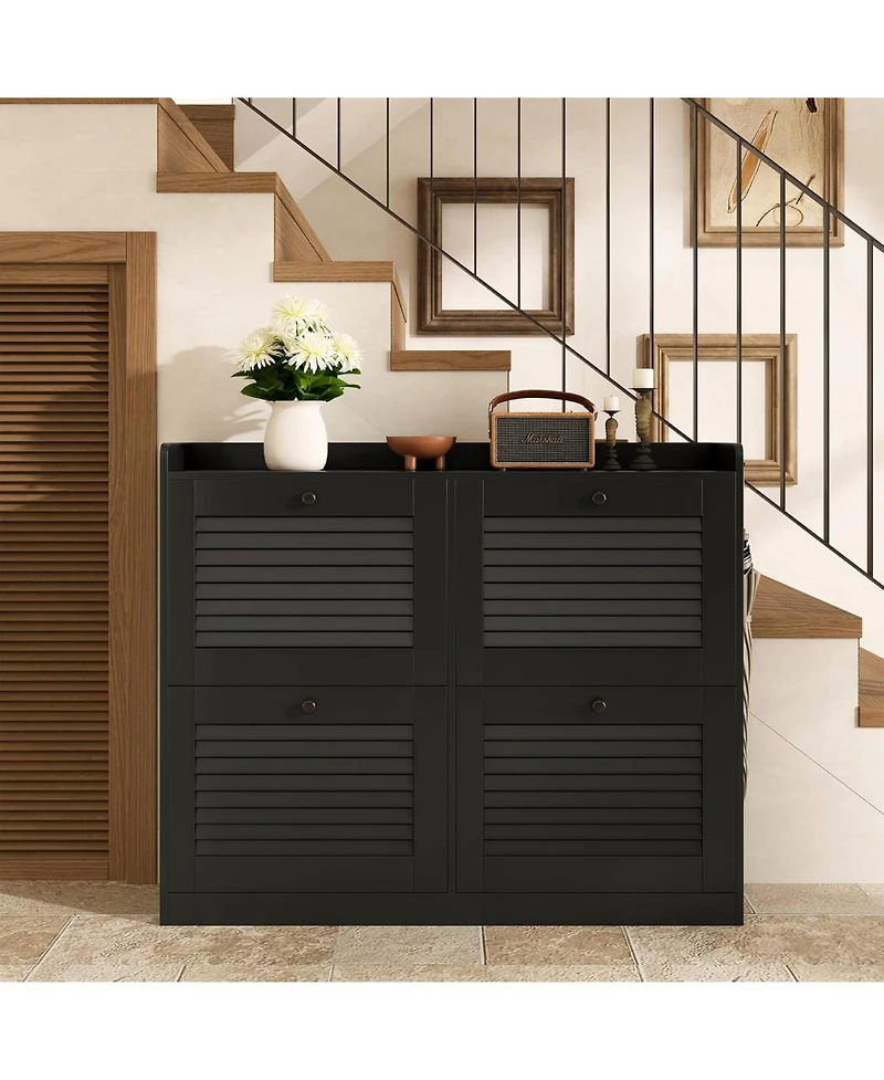 gaomon Large 4-Drawer Shoe Cabinet, Narrow Hidden Shoe Rack with Wooden Legs, Freestanding Entryway Organizer for Bedroom Living Room Hallway