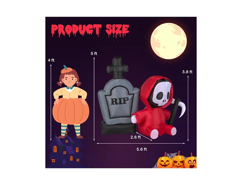 Mondawe 5 ft Inflatable Halloween Ghost Holding Sickle and Tombstone Yard Decor