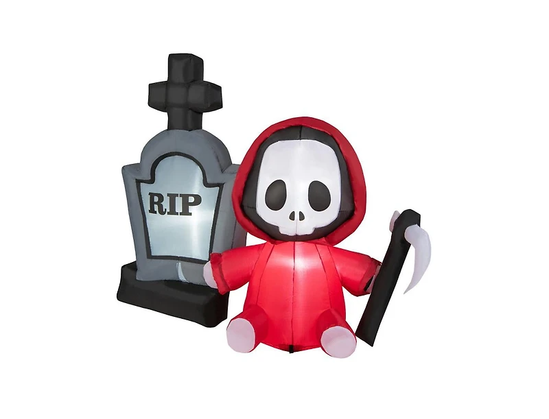 Mondawe 5 ft Inflatable Halloween Ghost Holding Sickle and Tombstone Yard Decor