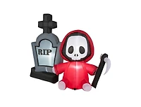 Mondawe 5 ft Inflatable Halloween Ghost Holding Sickle and Tombstone Yard Decor
