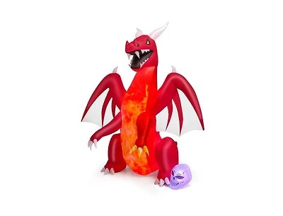 Mondawe 8 ft Halloween Inflatables Blow-up Red Dragon with Wings Skull