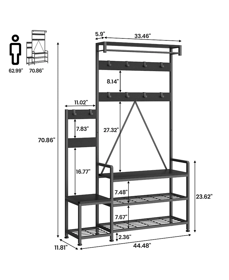Gaomon Solid Wood Coat Rack,Hall Tree With Bench and Shoe Storage Parent-Child Coat Rack Shoe Bench Industrial Coat Tree Entryway Large Organizer