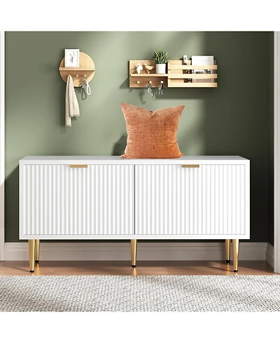 gaomon Shoe Storage Bench for Entryway, 42" Modern Fluted Wooden Mudroom Bench with Storage