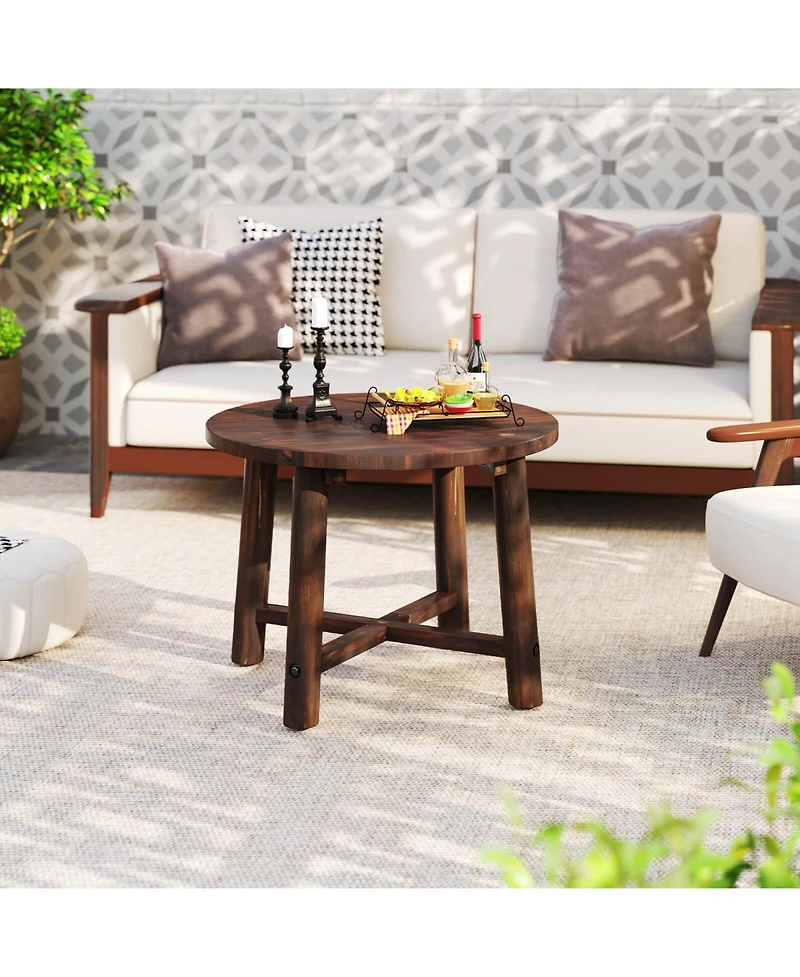 Costway Outdoor Side Table with Solid Wood Structure Small Round Coffee Table for Garden