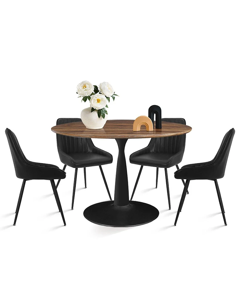 Maison Boucle 5-Piece Metal Base Round Dining Set with Pu Leather Chairs, Modern Kitchen Table for 4
