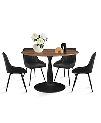 Maison Boucle 5-Piece Metal Base Round Dining Set with Pu Leather Chairs, Modern Kitchen Table for 4