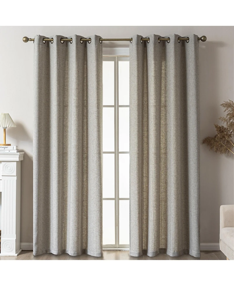 Awesome Home Linen Blend Solid Striped Room Darkening Curtains Pair